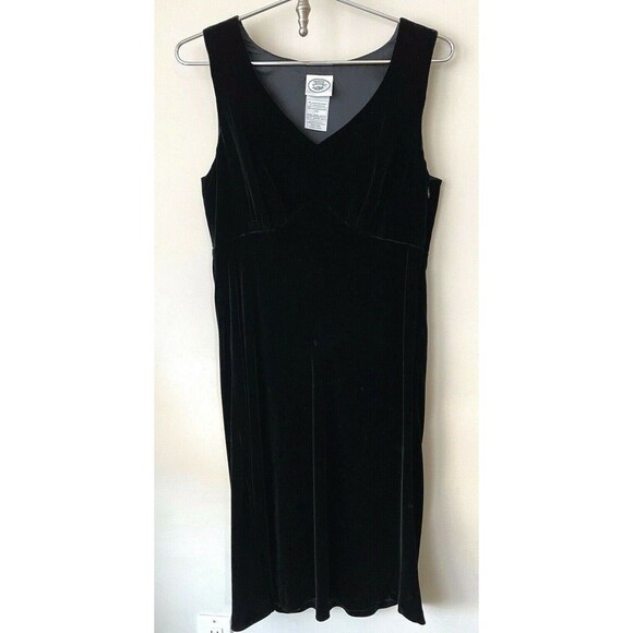 LAURA ASHLEY V-Neck Black Velvet Sleeveless Cocktail Dress Size 8 US/12 UK - Picture 1 of 9